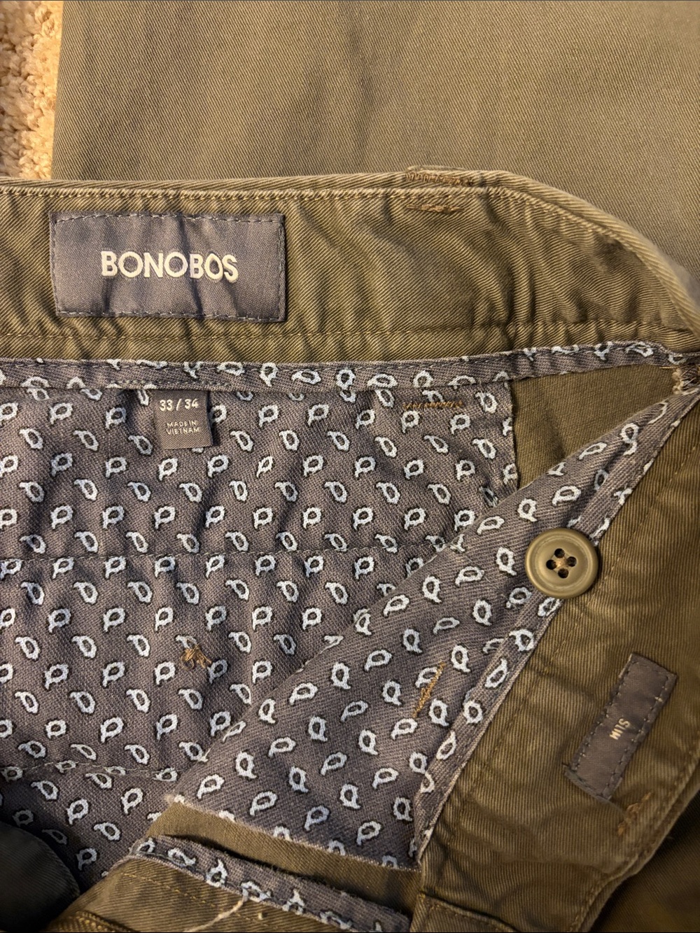 Bonobos Olive Green and Blue Pants Bundle 33/34 Slim